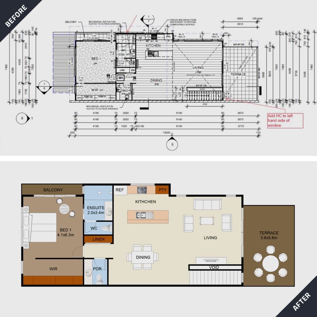 Before and after project example showing conversion into cleaner listing layout